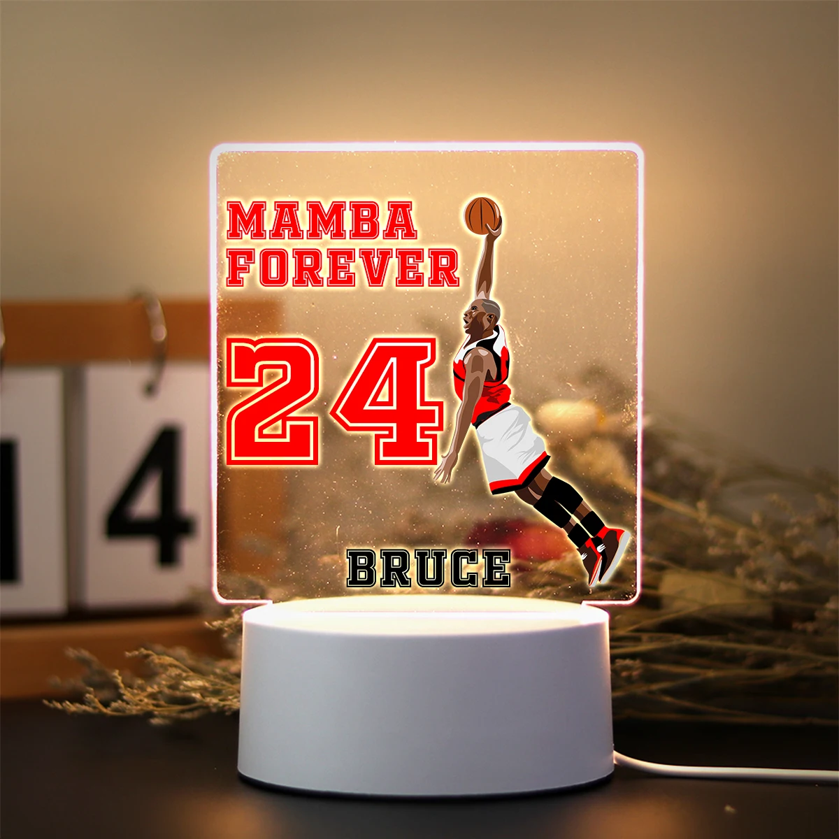 Hot Sale Custom Name Global Famous Basketball Club Player MAMBA 3D Arcylic LED Night Lights Lamp Birthday Gift Home Bedroom Deco