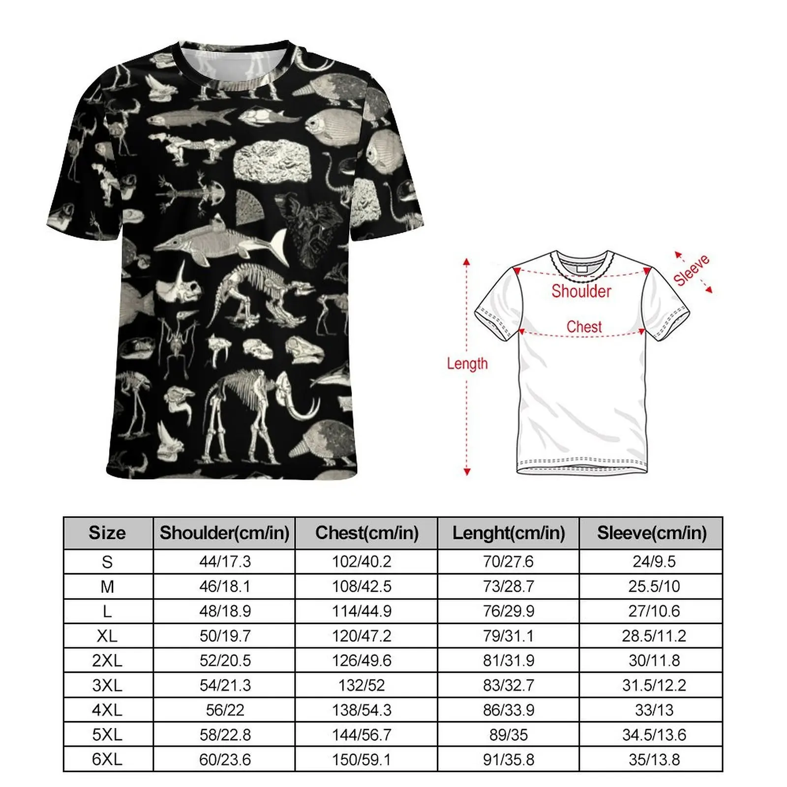 Various Skeletons T Shirt Male Paleontology Print Awesome T Shirts Summer Hippie Tee Shirt Short-Sleeved Oversized Clothes
