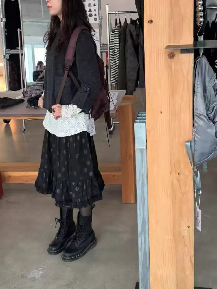 Cute Polka Dot f Skirt with Gathered Waist Elastic Cotton Vintage Sle Women's Casual Gingham Plaid  Skirt