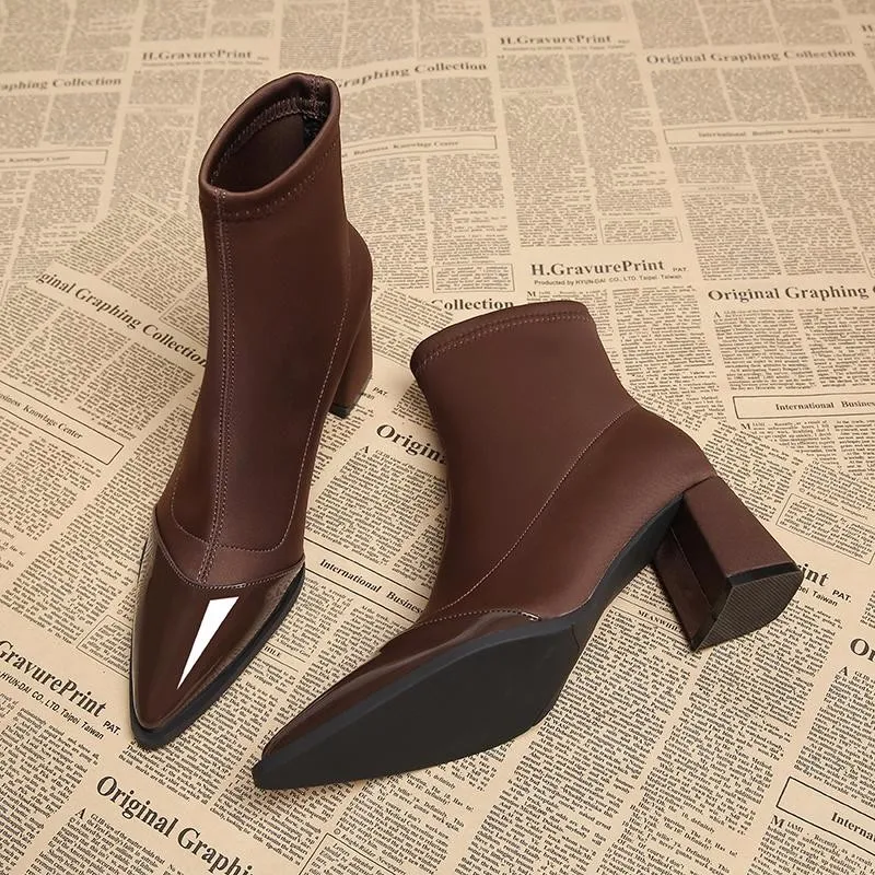 

Осень-зима, женские ботильоны на молнии с острым носком, модные короткие ботильоны на квадратном каблуке