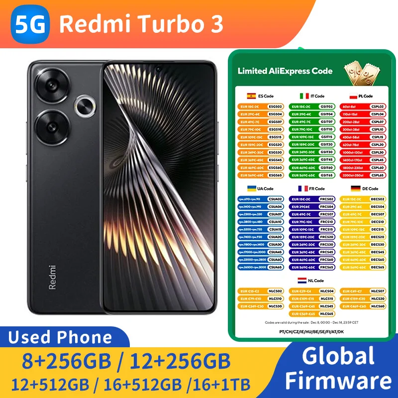 Redmi Turbo 3 5G RAM 16GB ROM 1TB Snapdragon8s Gen3 Android 6.67 بوصة 50MP 90W 5000 mAh هاتف مستعمل #1