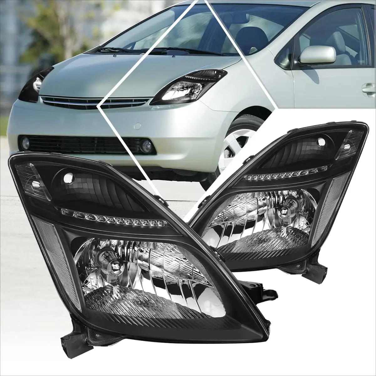 

OE Style HID Xenon Headlight Assembly Compatible with 06-09 Toyota Prius,Black Housing/Clear Corner