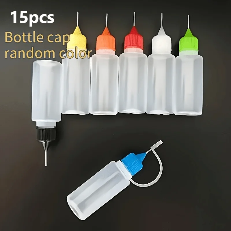 15pcs Precision Tip Applicator Bottles, 0.34oz, Durable Plastic - 6 Random Colors, Painting, Ink, Acrylic Art