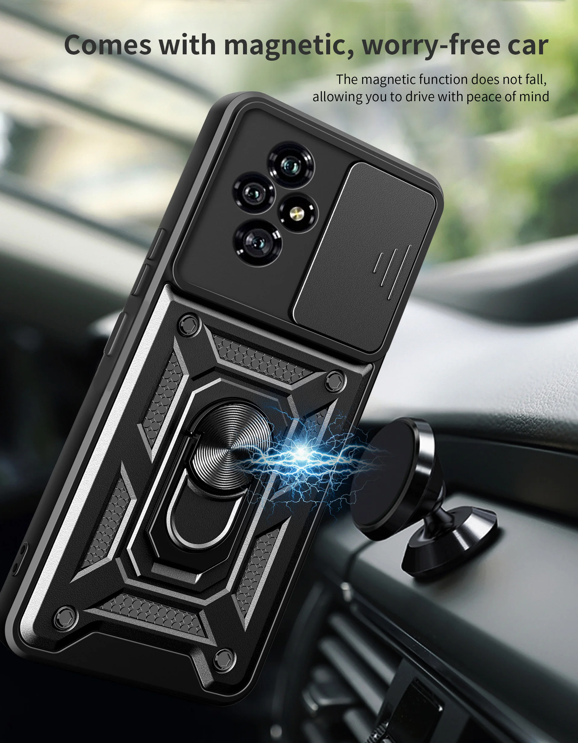 For Honor 400 Pro 70 50 90 Lite 200 Smart Case Slide Camera Lens Protection Armor Phone Cases Magnetic Holder Ring Back Cover