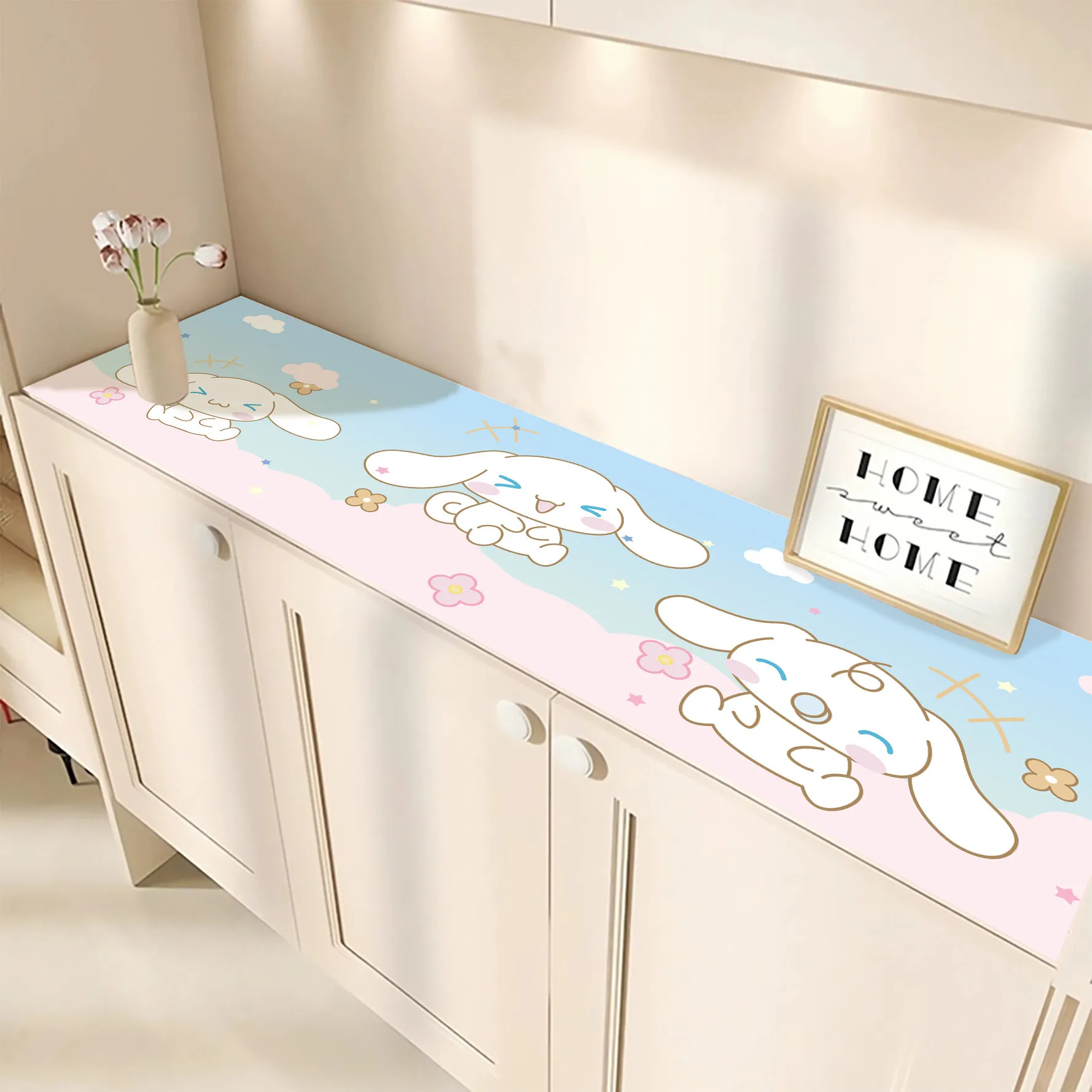 Cinnamoroll Sanrio TV-Schrank, Sideboard, Leder, wasserdicht, Polyesterfaser, Tischdecke, Tischflagge, Schutz vor Öl, Eingangsbereich