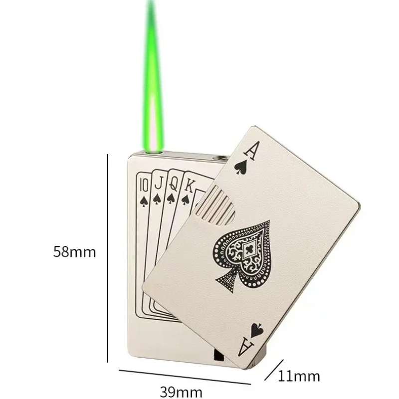 Creative Poker Ace of Spades Lighter Butane Windproof Straight Metal Lighter Men\'s Fun Toy Cigarette Lighter