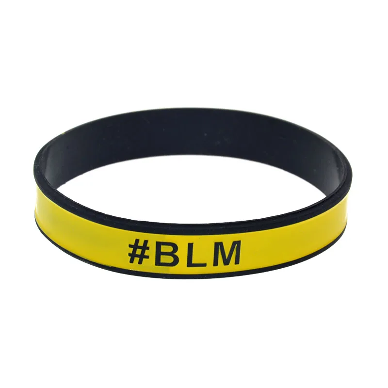 1 Stück schwarzes Armband mit dem Aufdruck „Black Lives Matter“ und einer silikonartigen Gummibandverstärkung, BLM-Armband, schwarz und gelb. – Detail 7