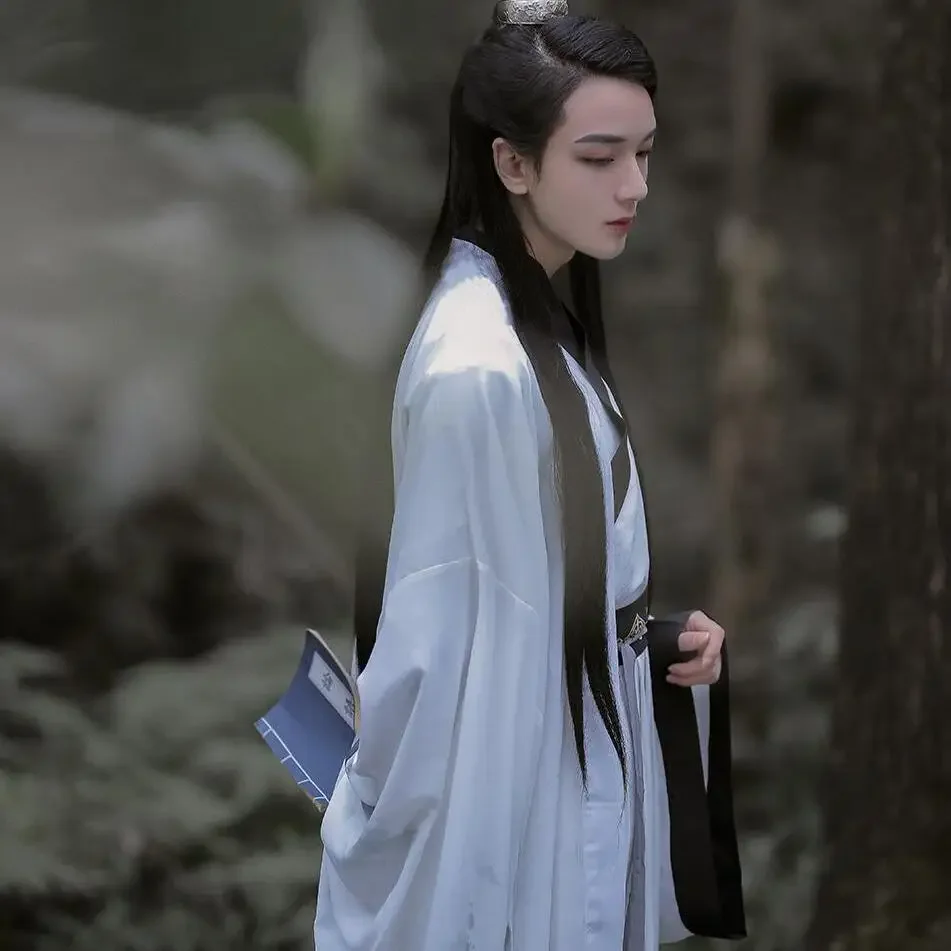 Hanfu 고대 중국 전통 코스튬 원피스, 크로스 칼라, 허리 길이 인쇄 코스튬 남성용