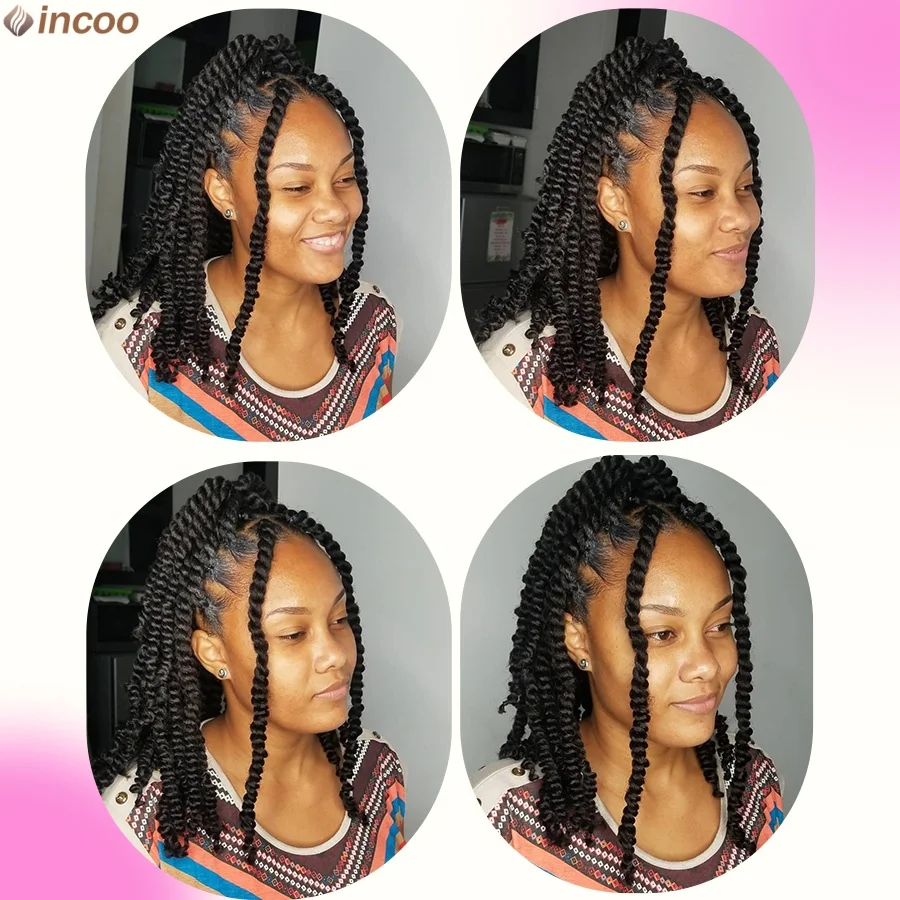 Kurze Frühling Twist Zöpfe Perücke Synthetische Volle Spitze Vorne Leidenschaft Twists Perücken Lockige Enden Knotenlose Box Twist Flechten Perücke Für Frauen