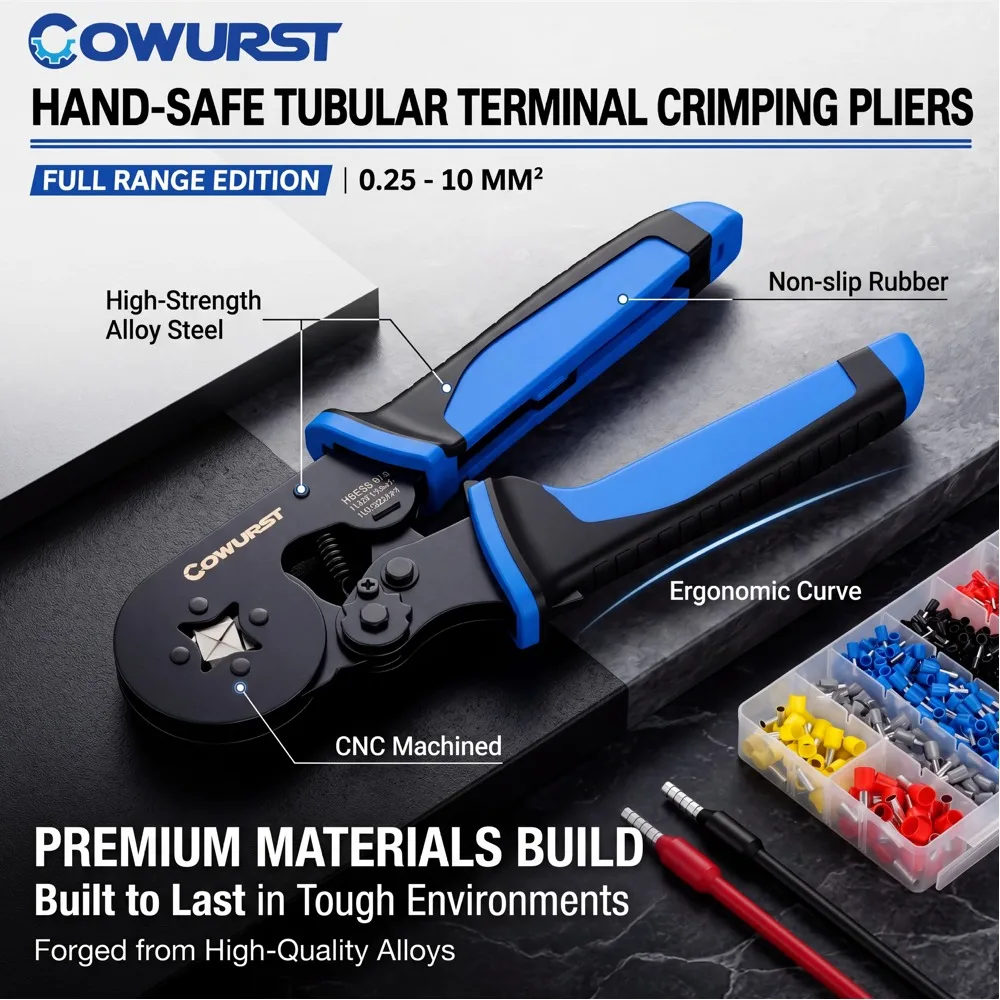 HSC8 6-4A Anti-pinch Quadrangular Tube Terminal Crimping Pliers Cold Press Tube Terminals Manual Wire Crimper Hand Tool