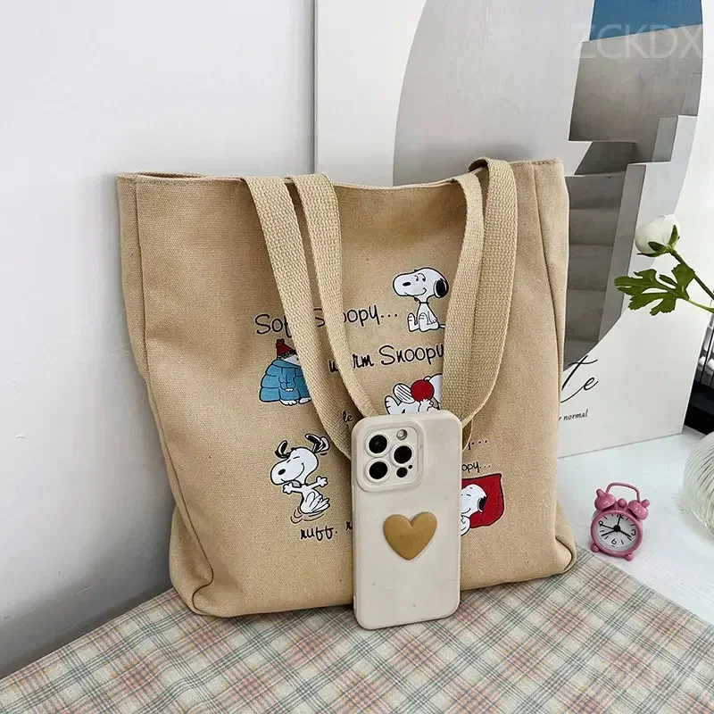 Snoopy Women\'s Canvas Shoulder Bag Large Capacity Fashion PEANUTS Animation Girls Casual Handbag Student Shopping Tote Bag Cute