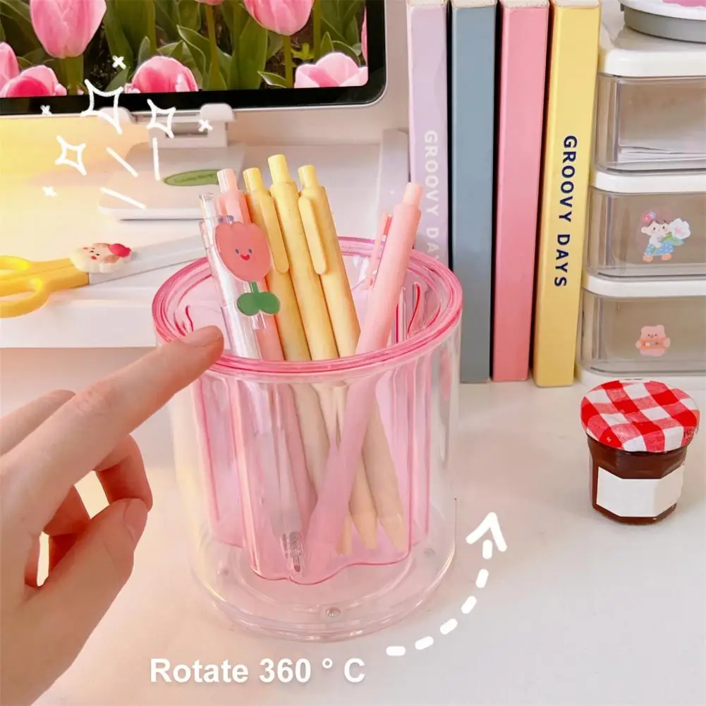 Pen holder transparent large-capacity rotatable creative shape bright color acrylic universal transparent desktop pen storage