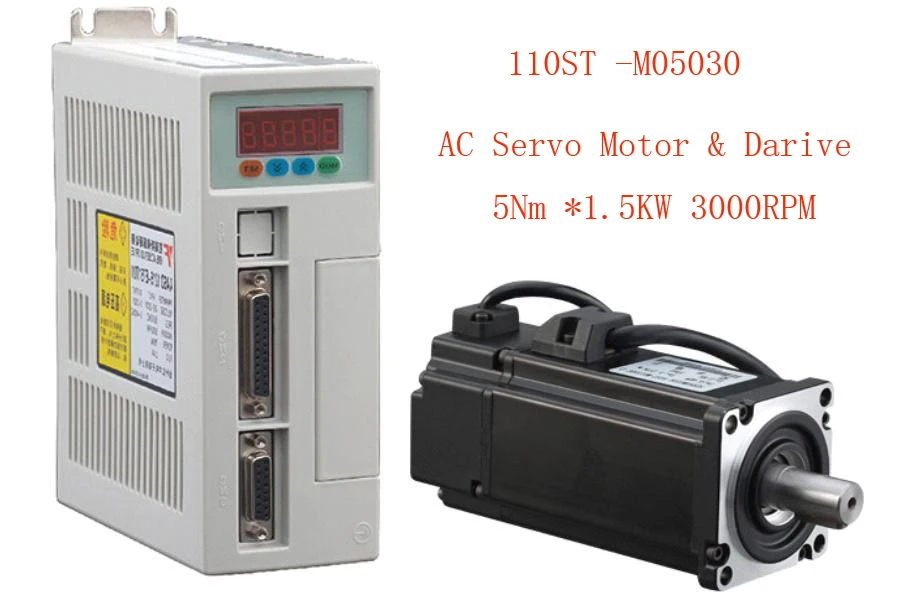 

2 Sets AC SERVO MOTOR & DRIVER SYSTEM 5N.M 1.5KW 3000RPM 110ST AC SERVO 110ST-M05030 Matched Driver