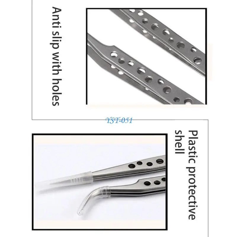 

E15A Pack of 2 Lightweight Stainless Steel Curved And Straight Tweezers with Nine Hole Design for Versatile Applications