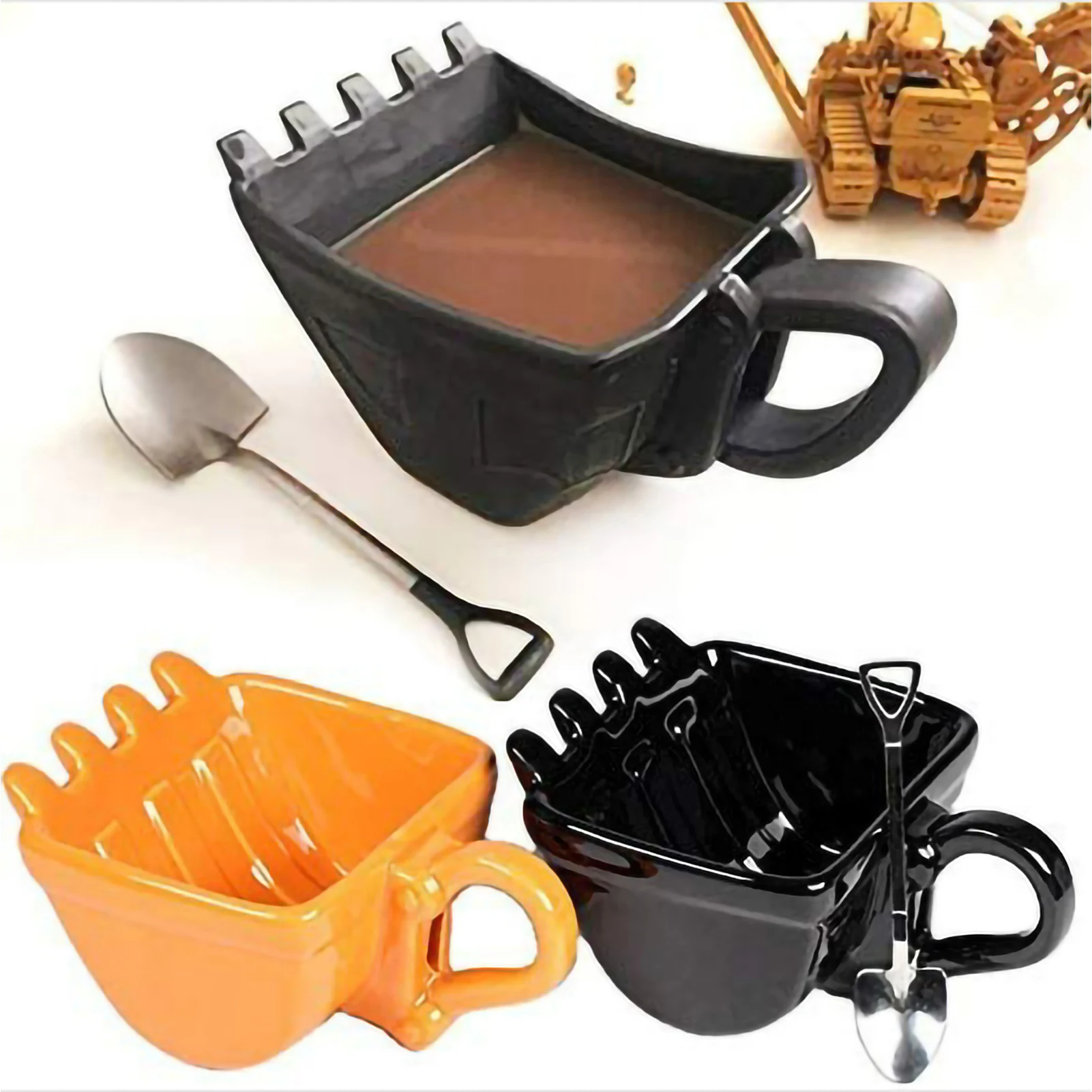 Escavatore secchio modello tazza da caffè con cucchiaio a vanga divertente Digger tazza da caffè tazza Design tazza Koffie contenitore per torta