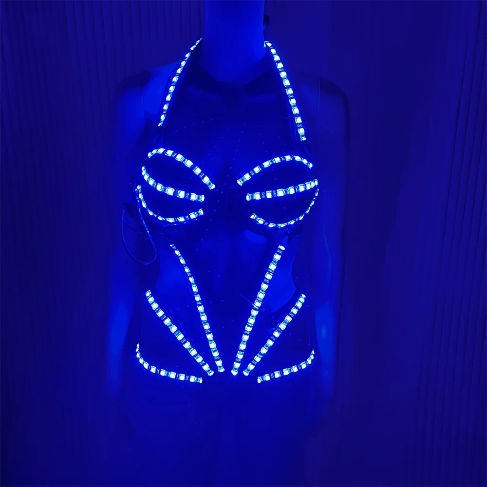 Nuevo mono de disfraces Led para mujer y niña, ropa de baile de escenario intermitente para Bar DJ, chaqueta de sujetador con accesorios brillantes para actuación de baile