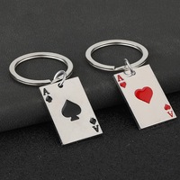 Trendy Playing Card Keychain Unisex Black Red Color Metal O-shaped Buckle Handbag Keyring Party Hiphop Rock Daily Key Decoration