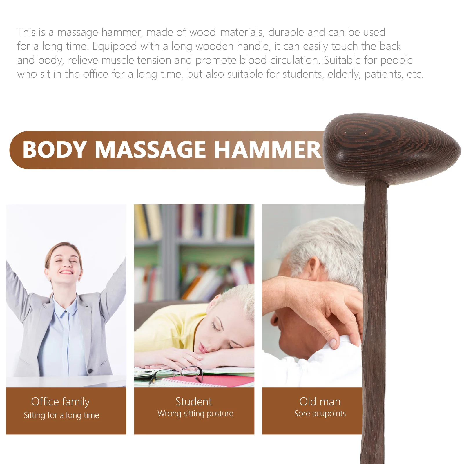 

Portable Acupoint Massage Hammer High Quality Wood Stress Relief Tool Back Therapy Meridian Knocker Muscle Tension Release