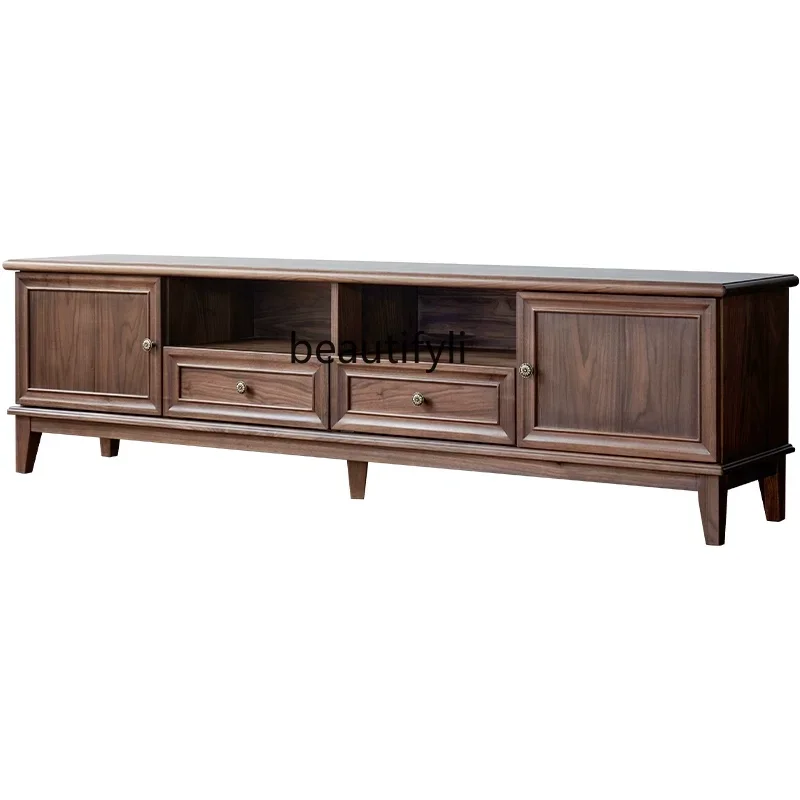 North American Black Walnut Full Solid Wood TV Cabinet American Country, Storage Cabinet Log Simple Locker