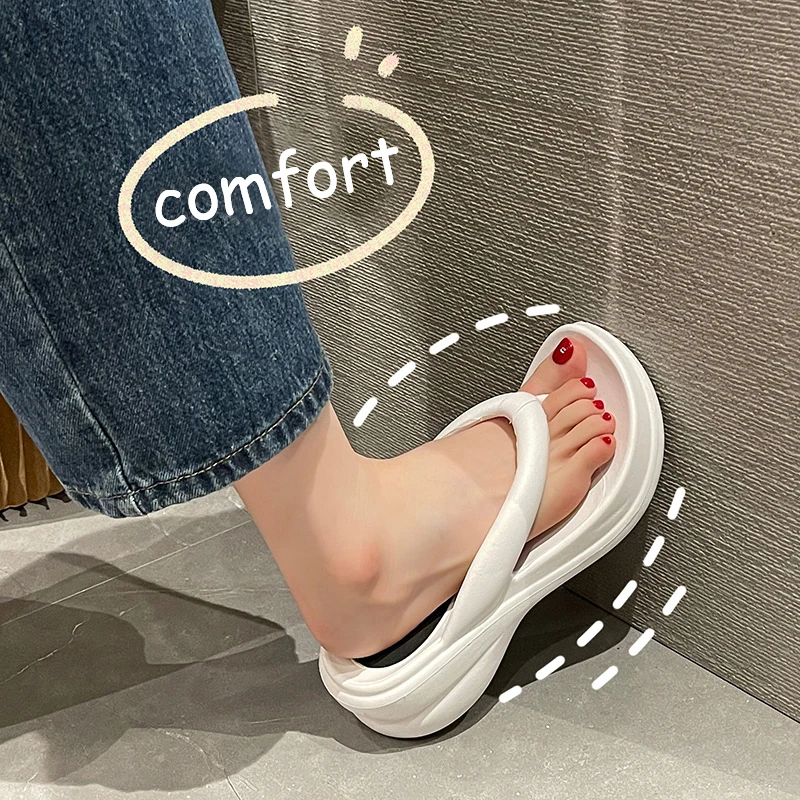 6CM Women Wedges Slippers Female High Heeled Sandals Summer Fashion Outdoor Flip Flops Clip Platform Slides Wedges Beach Shoes