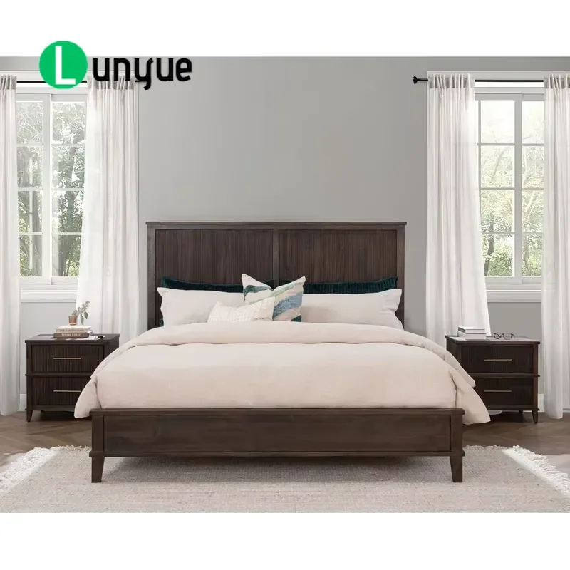 Modern Rustic Wooden Bedroom Furniture Set Queen Bed Nightstand Dresser Solid Wood Home Decor Durable Residential Use