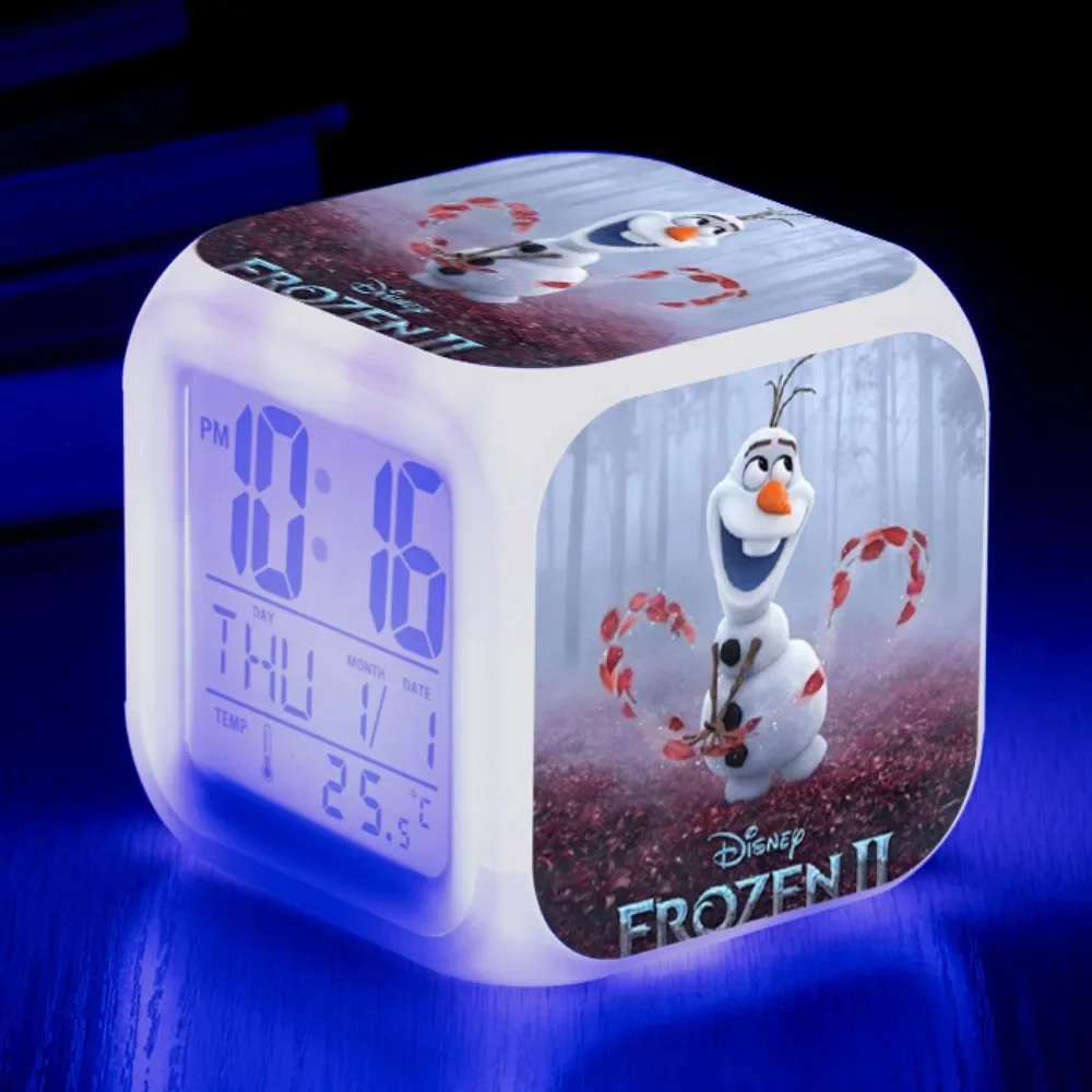 Frozen 2 Cartoon Alarm Clock Colorful Color Changing Square LED Alarm Clock Anime Figures Anna Elsa Creative Digital Alarm Clock