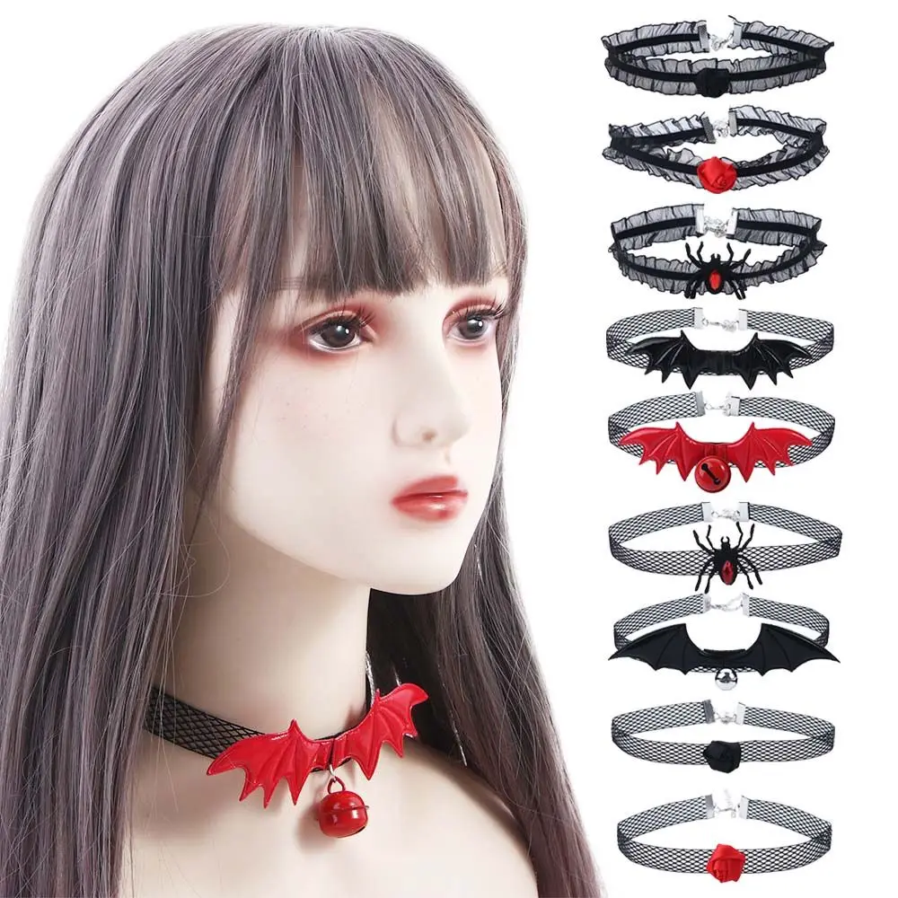 

Fashion Black Red Flowers Women Choker Bat Spider Gothic Choker Neck Collar Lace Choker Goth Necklace