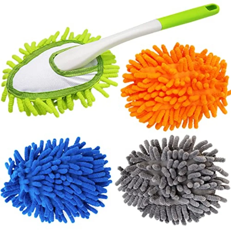 

13 Inch Microfiber Feather Duster, with 4 pcs Washable Duster Head, Car Duster, Perfect for Cleaning Windows, Tables, Cars, Fur