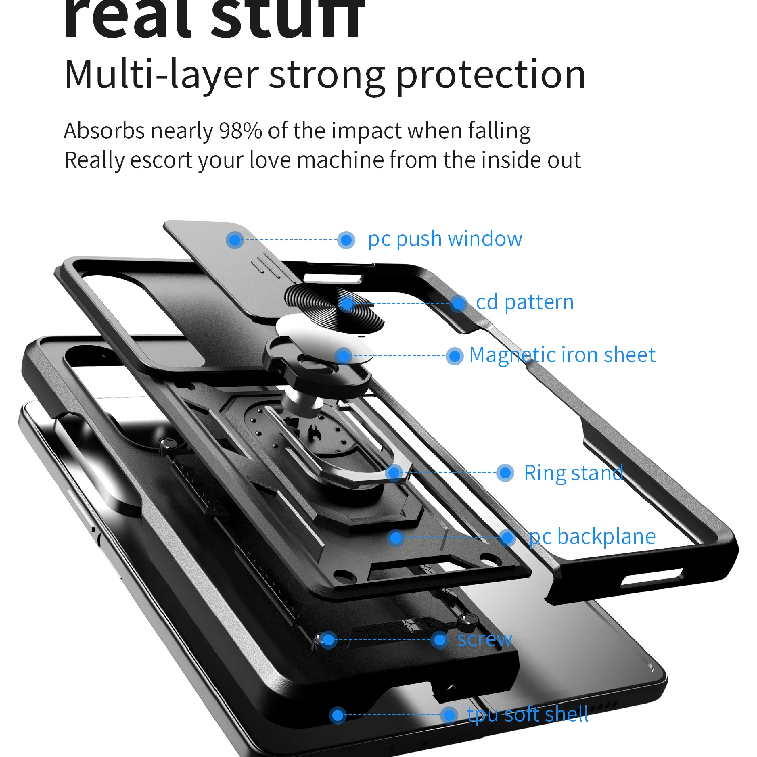 Lens Protection For Samsung Galaxy Z Fold 4 Case Sliding Window Finger Ring Stand Shockproof Cover For Zfold3