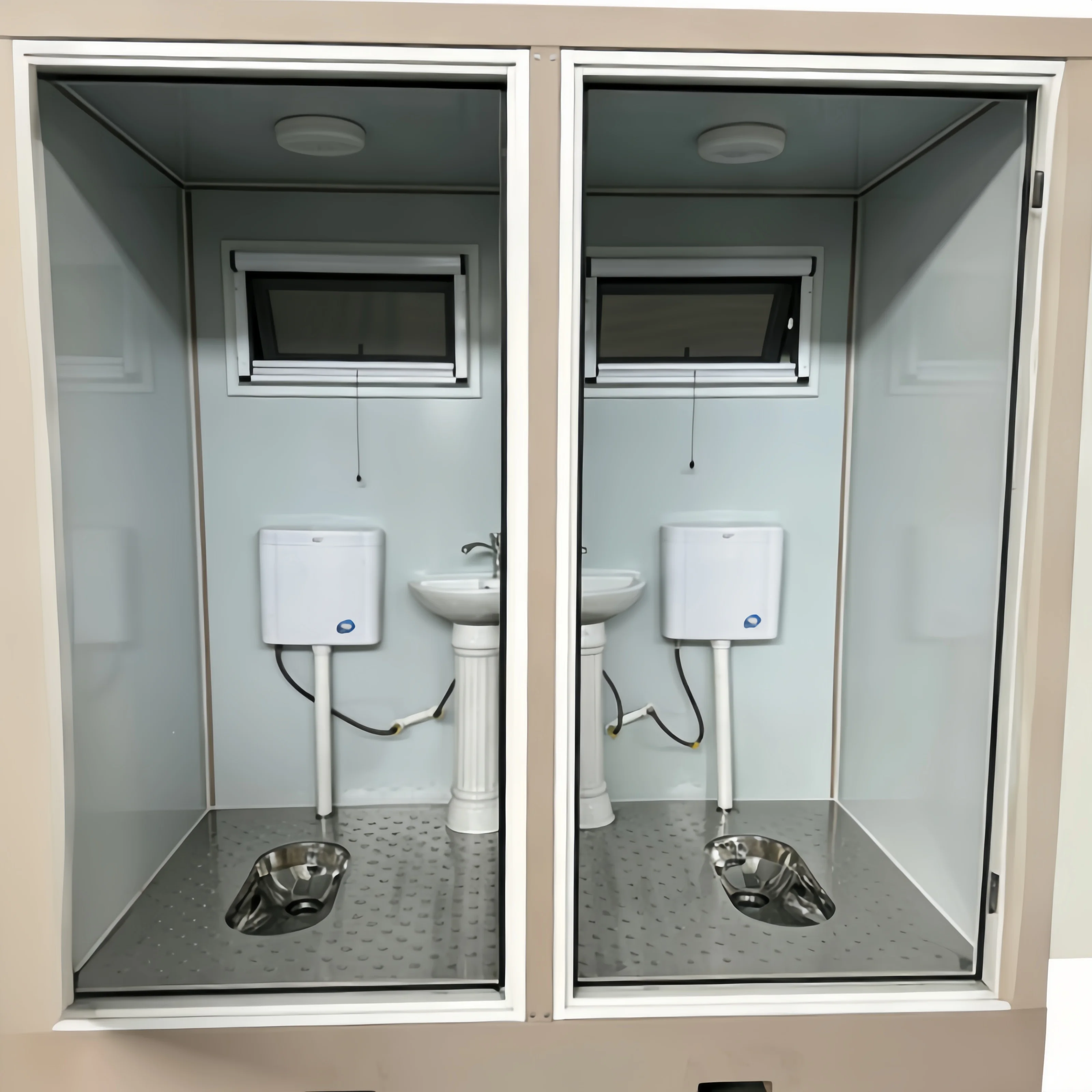 

Prefab Modular Portable Restroom - 2 Unit Outdoor Movable Toilet Portable Outdoor Public WC with Sink