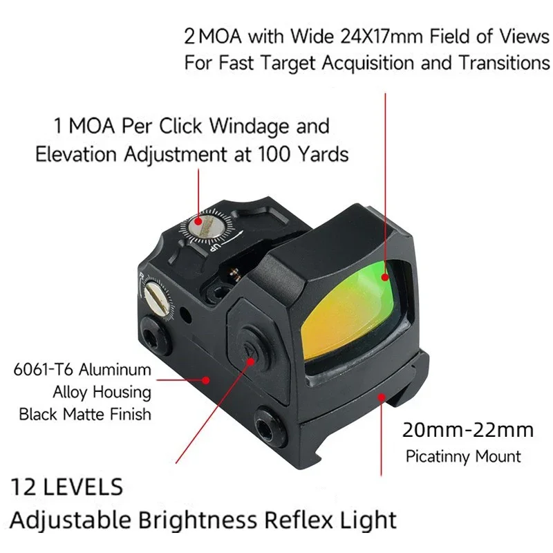 Tactical Red Dot Sight Scope Adjustable Brightness Hunting Collimator Compact Rifle Airsoft Reflex Holographic Red Dot Scopes