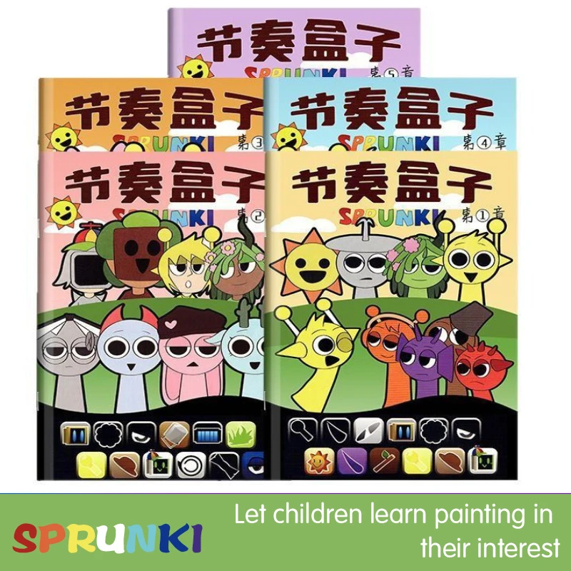 5 stücke Sprunki Malbücher Anime Spiel Tracing Figuren Kinder Färbung Zeichnungen Schreibwaren Bücher Kreative Stick Figuren Geschenk
