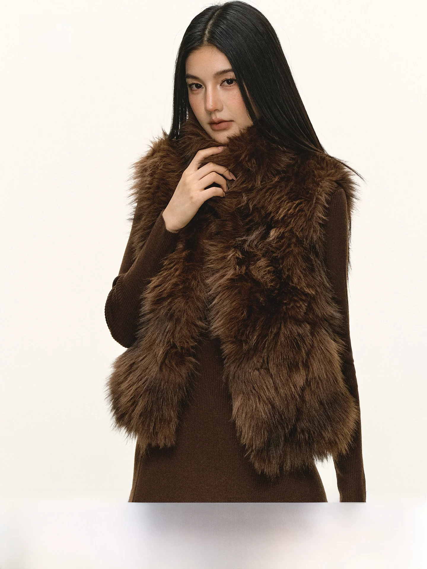 

Экологичный меховой жилет Anna Aneae для женщин, весна-осень, роскошный коричневый, с высоким воротником, без рукавов, молодежный стиль