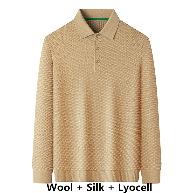 

Высококачественные мужские трикотажные топы из лиоцелла, весна 2026: трикотажные поло с длинным рукавом, мягкие шелковые шерстяные пуловеры