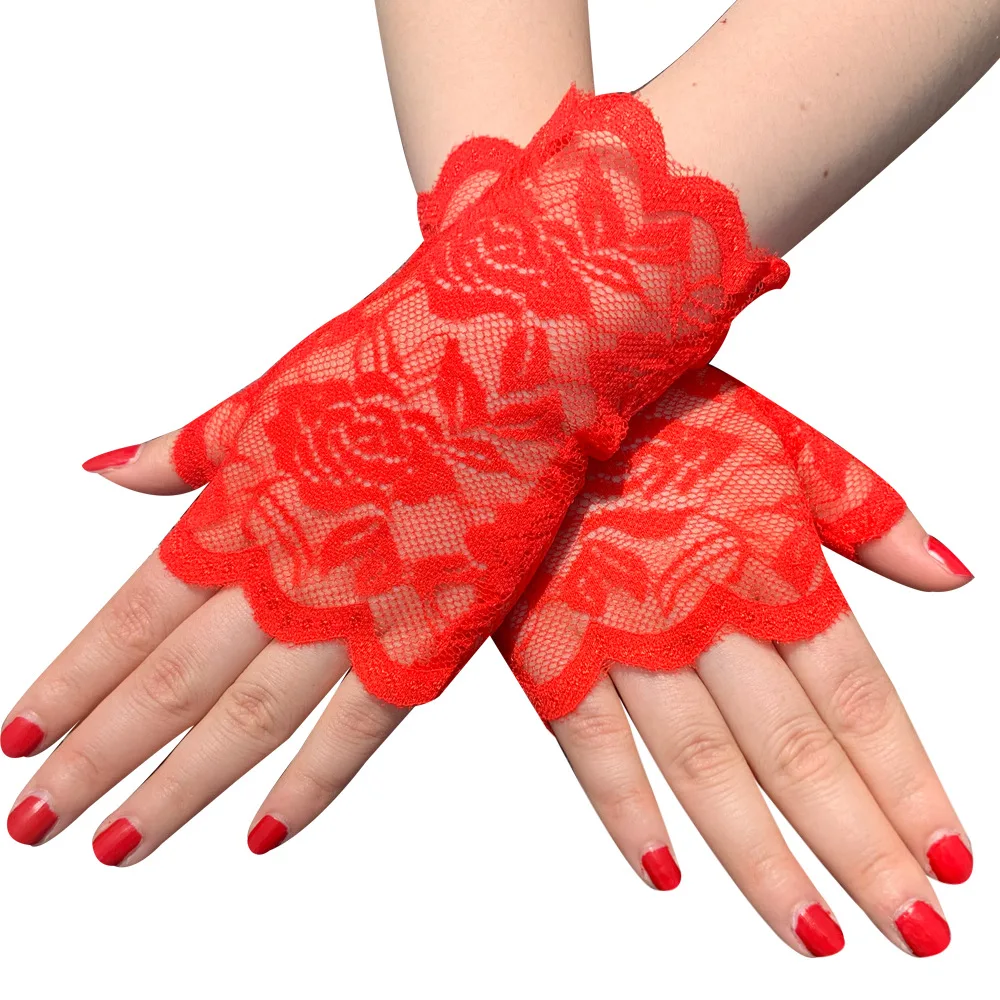 Guantes de encaje Floral japonés Lolita para mujer, malla gótica Y2K, flor de encaje, pulsera de rejilla Sexy, accesorios de Cosplay de Halloween