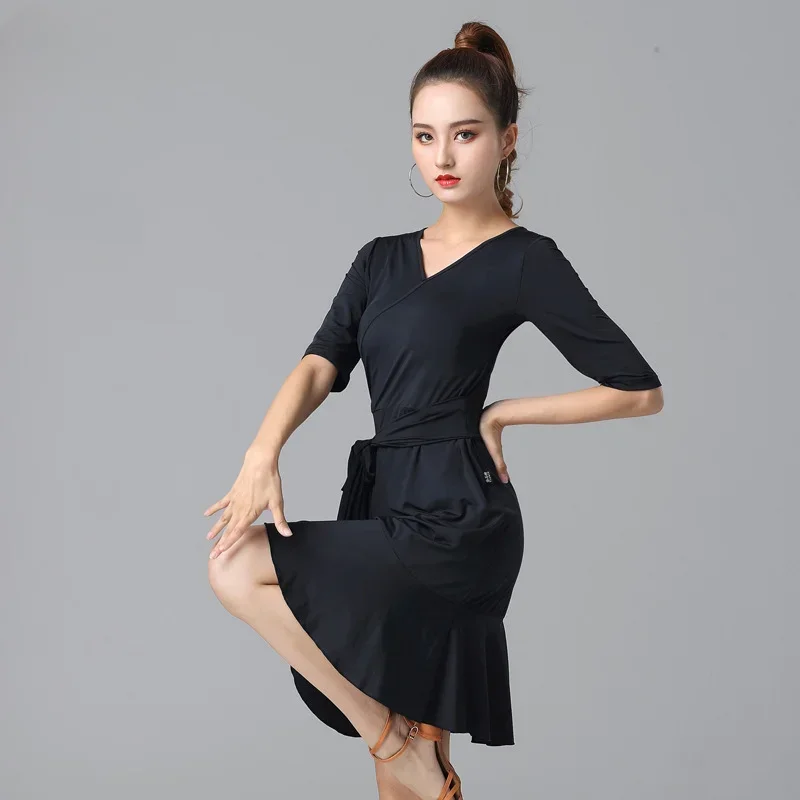 ラテンダンスドレス女性ラインダンス服ドレスサンバスカートダンス競技衣装ガール新しいトップス練習ステージ着用