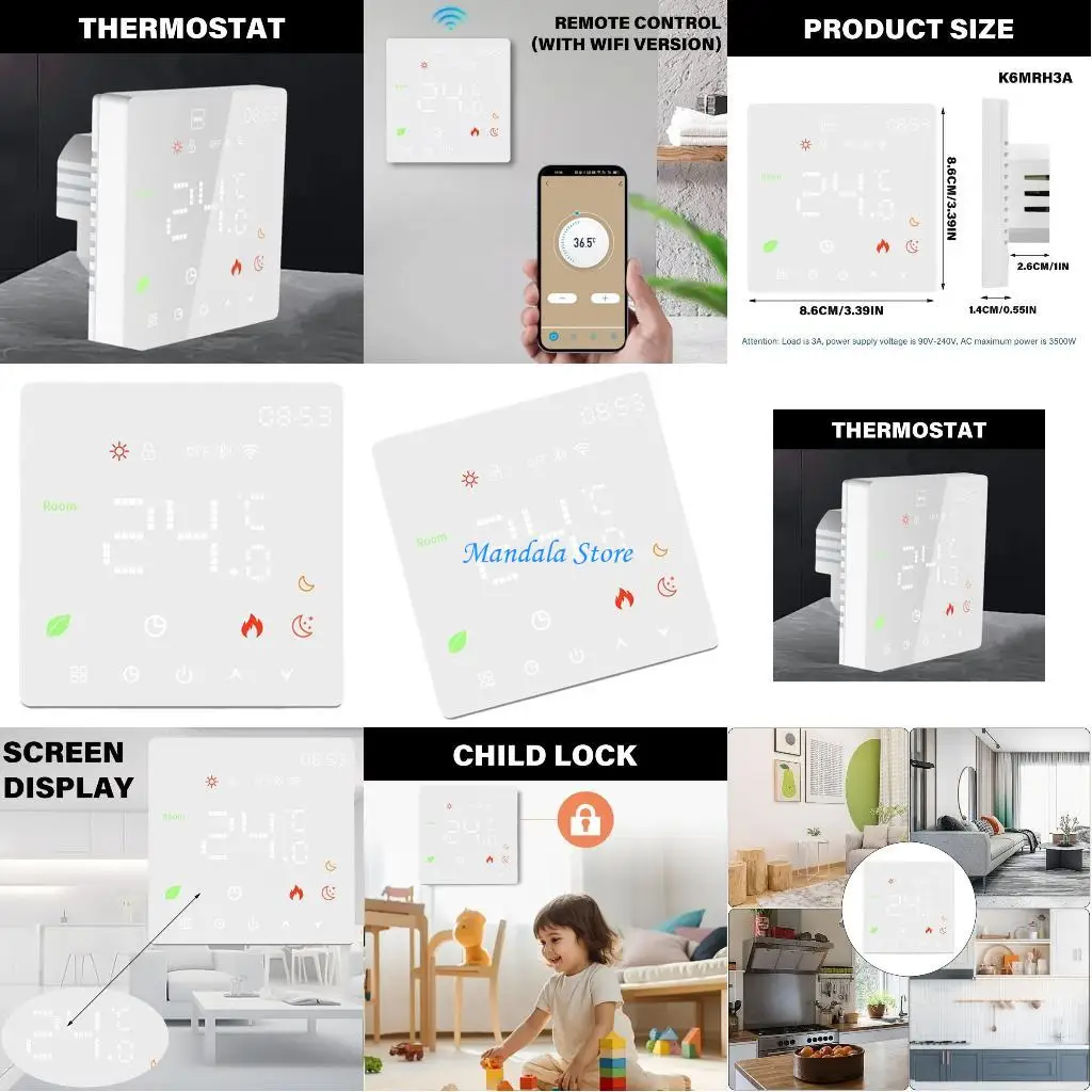 

U2JC 3A Intelligent Wall Thermostat LCD Display Touchscreens Temperature Controller