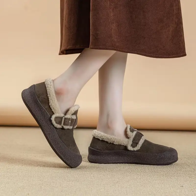 AIYUQI Women Sneakers Winter 2024 New Velvet Genuine Leather Beanie Shoes Women Flat Large Size Women Casual Shoes image 6