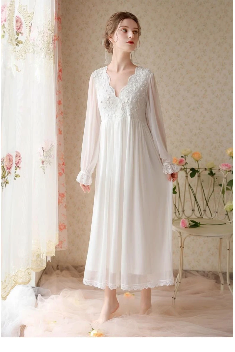 2025 New Arrival Hot Selling Women's French Court Style Nightgown Long Dress Pajamas Women Inss Ladies Clothes Evening Dresses