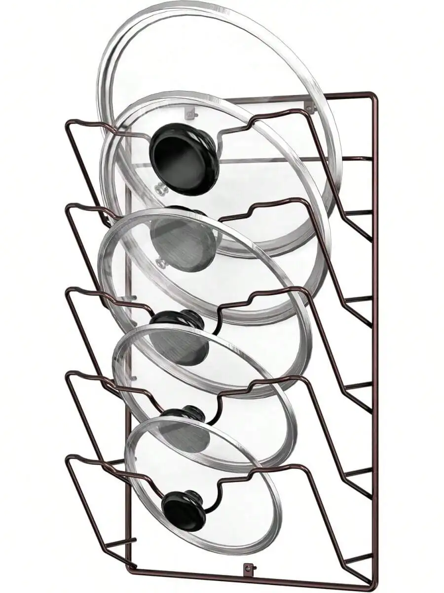 Simple Houseware Wall Door Mounted Pot Lid Rack, 9.5' Wx4.5 Dx17.2 H, Bronze Finish
