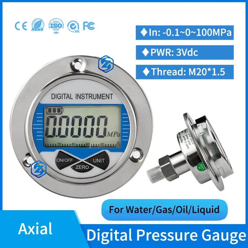 60mpa osiowy cyfrowy manometr hydrauliczny ciśnienie koparki 100mm 3Vdc cyfrowy manometr ciśnienia wody w kolektorze