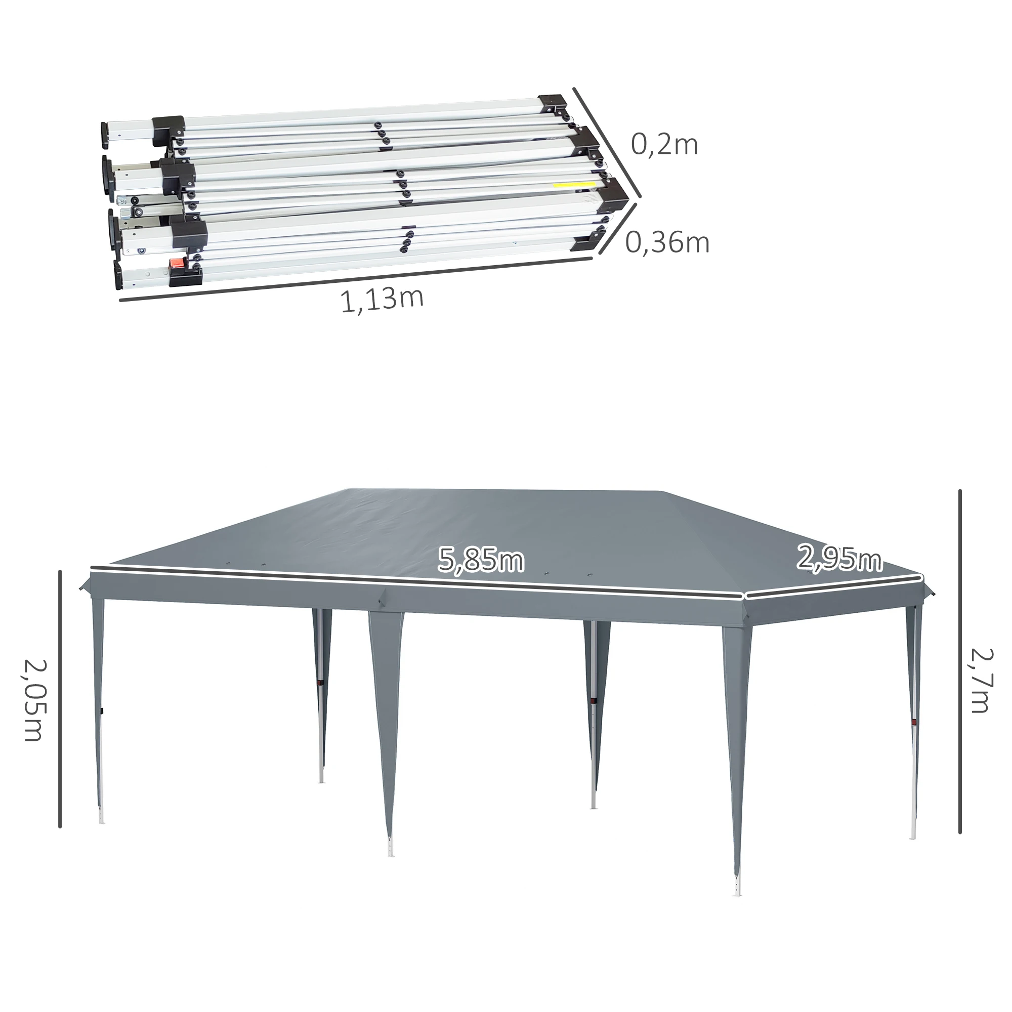 Outsunny Opvouwbare Gazebo Tent 6x3 m Opvouwbare Gazebo met Verstelbare Hoogte in 3 Niveaus Anti-UV Luifel en Draagtas voor Kamperen Feesten Lichtgrijs