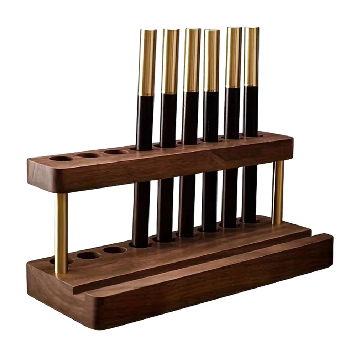 

A71P Multifunctional Walnut Wood Desk Organizer Pen Holder Phone Stand and Storage Solution for Office and School