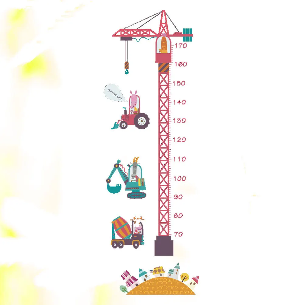 

2pcs Height Wall Stickers 30X90Cm Pvc Kids Room Decoration Cartoon Tower Crane Design Easy Remove Wall Decal Home Bedroom