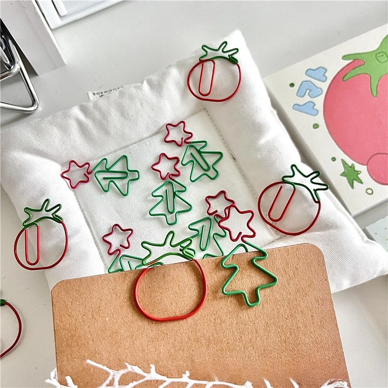 10/20 Buah Topi Santa Pohon Natal Lucu Kartun Hadiah Klip Kertas Lucu Perlengkapan Alat Tulis Kantor Sekolah Logam Tomat Kreatif