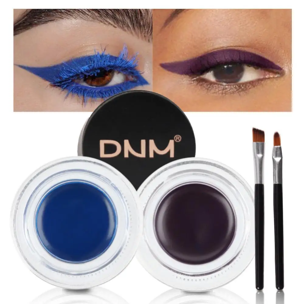 2 Stuks Bruin Zwart Eyeliner Gel Crème Blijvende Make Up Waterdicht Smudge-Proof Cosmetica Set Eye Liner + Borstels