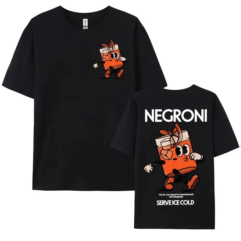 Negroni Cocktail Mascot Meme T-shirt Funny Retro Cartoon Drink T Shirts Men Women Summer Fashion Casual Oversized Gothic T Shirt