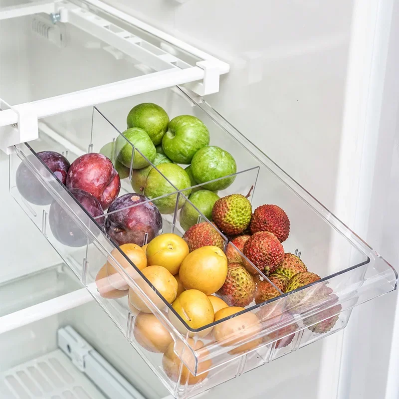 Refrigerator Organizer Box 1/4/8 Compartment PET Refrigerator Drawer Organizer Bin Transparent Fridge Storage Containers