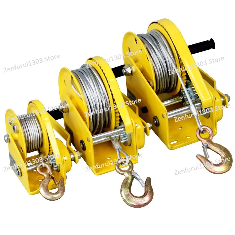 1200 Pounds 10m Wirerope Hand Operated Winch Manual Traction Hoist Winch Crane Bidirectional Self-locking Small Portable Winch