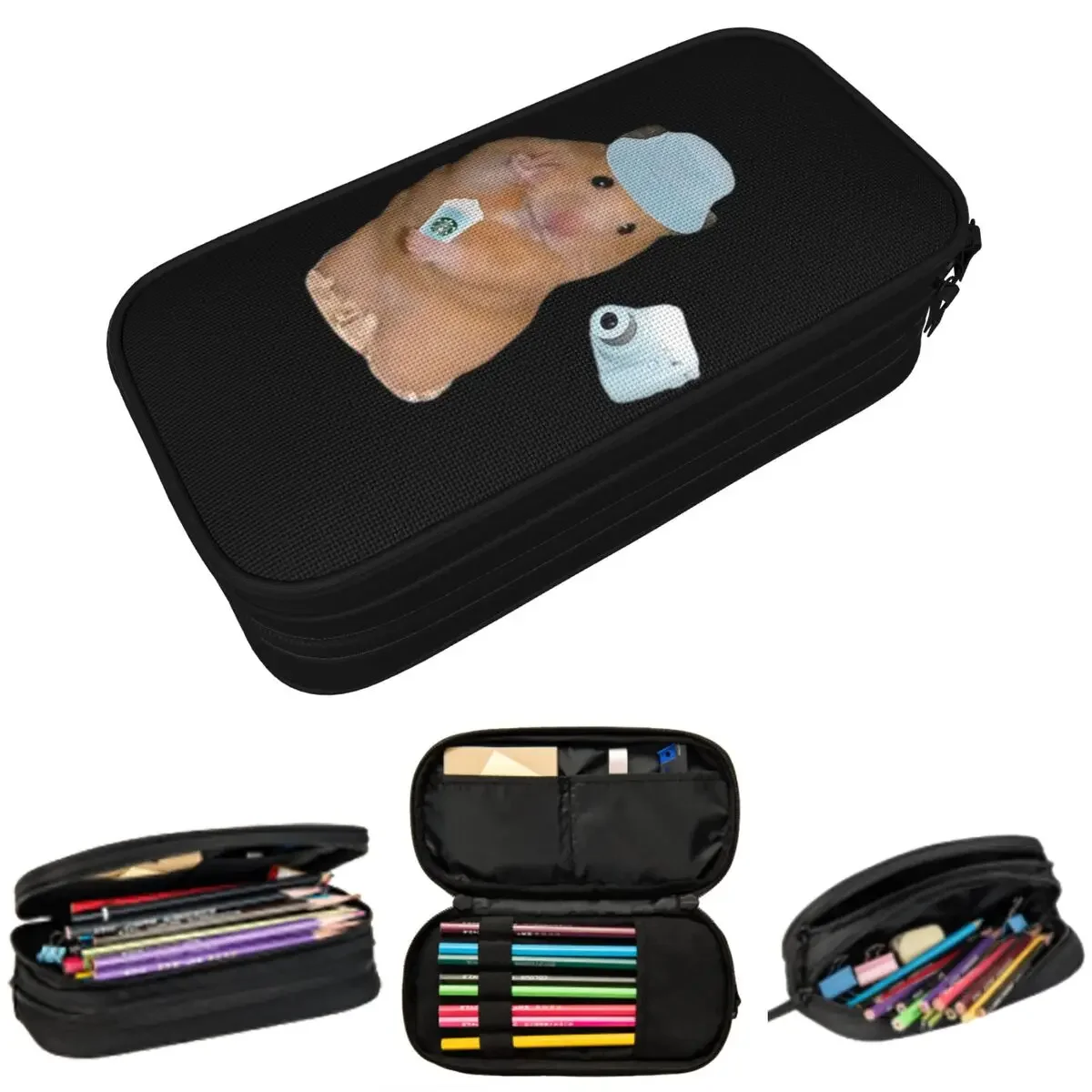 

Peace Sign Hamster Meme With Camera Pencil Cases Large Capacity Pen Bags Pen Box Pencil Pouch For Boys Girls Students Office